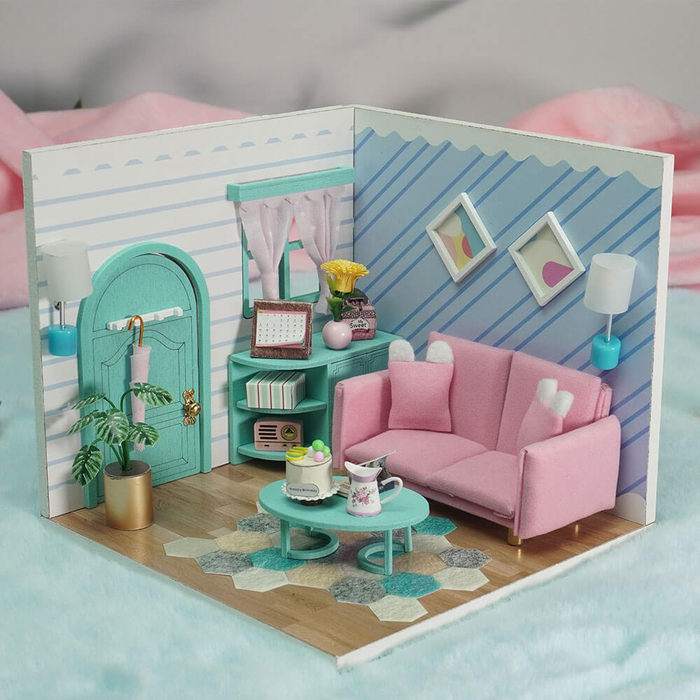 Una imagen de una casita en miniatura concretamente la de el modelo de el salón de momo de la colección la casita de momo